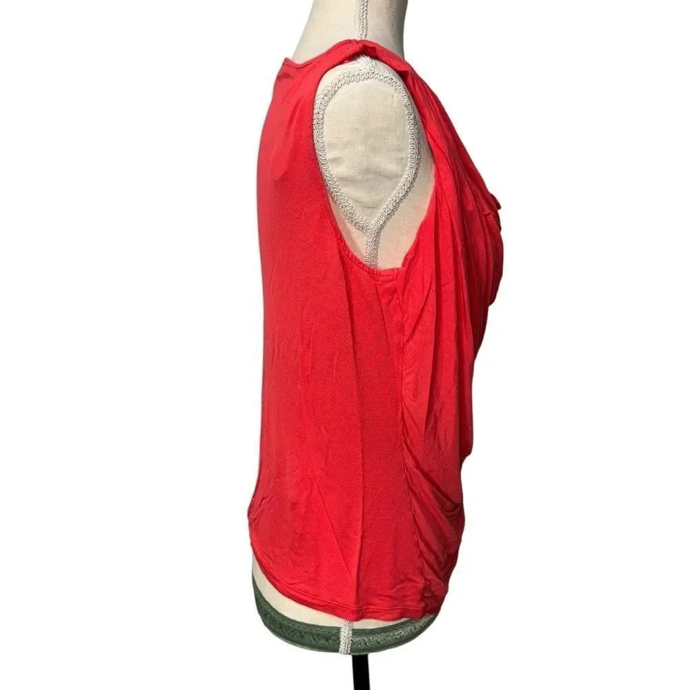 Michael Kors Solid Coral Draped Tank with Knotted Shoulder Blouse Casual Chic L